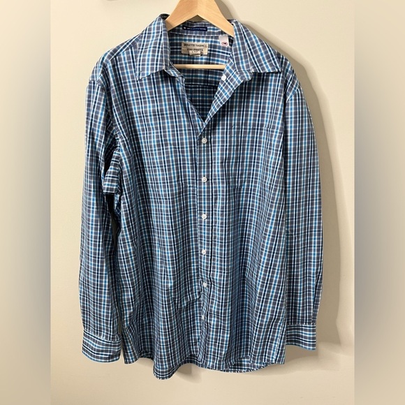 Duluth Trading Co Wrinkle Fighter Button Up Long Sleeve Blue Plaid Size L Tall - Picture 1 of 6